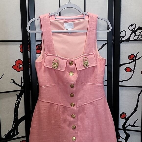 Alice McCall Queenie Gold Lock Button-Up Snaps Mini Dress Sherbert Pink SIZE 6 - Picture 6 of 14